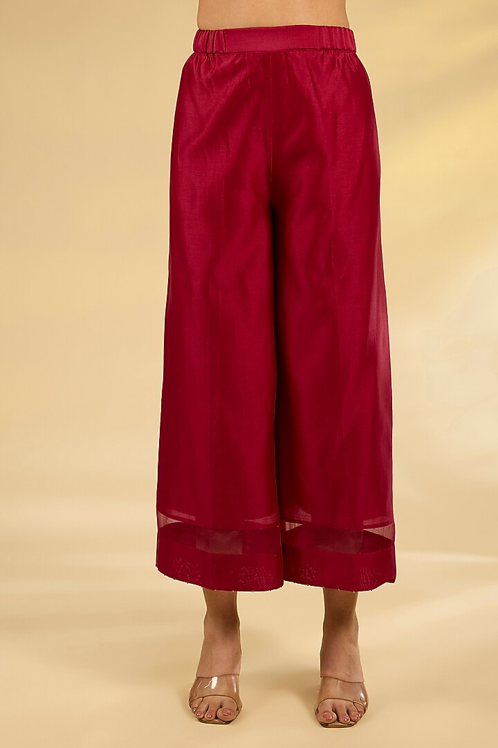 Poppy Red Mulberry Silk Hand Embroidered Kurta Set by Divyam Mehta at Pernia's Pop Up Shop