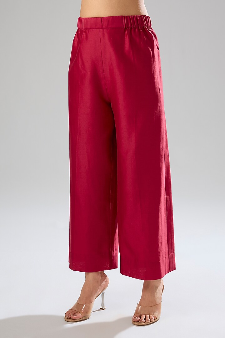 Poppy Red Mulberry Silk Hand Embroidered Kurta Set by Divyam Mehta at Pernia's Pop Up Shop