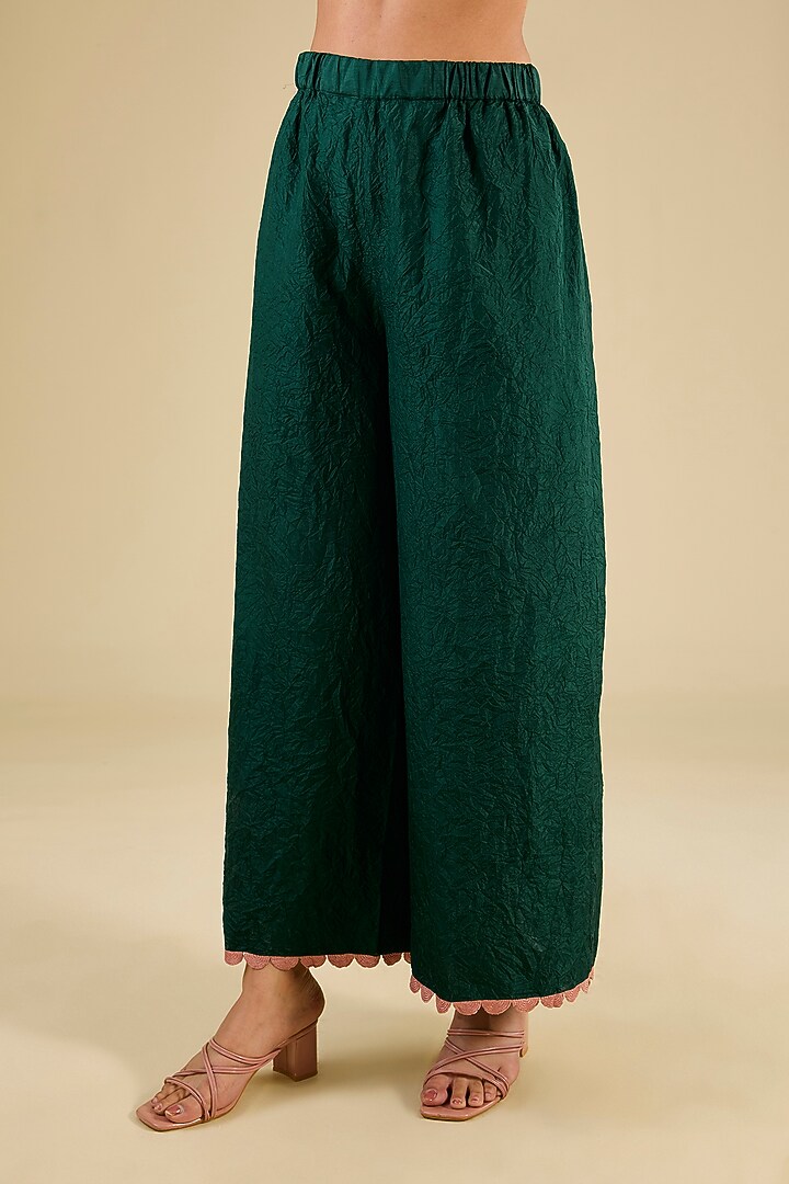 Green Mulberry Silk Hand Embroidered Kurta Set by Divyam Mehta at Pernia's Pop Up Shop
