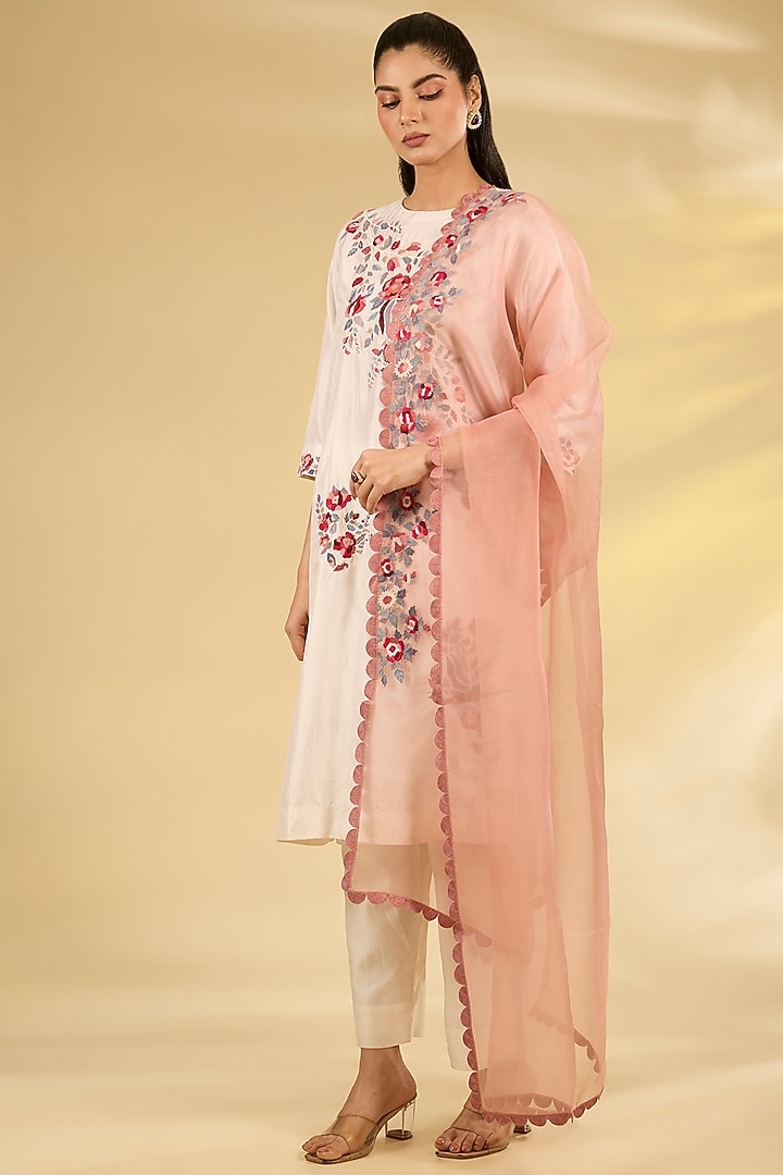 Beige Mulberry Silk Hand Embroidered Kurta Set by Divyam Mehta at Pernia's Pop Up Shop