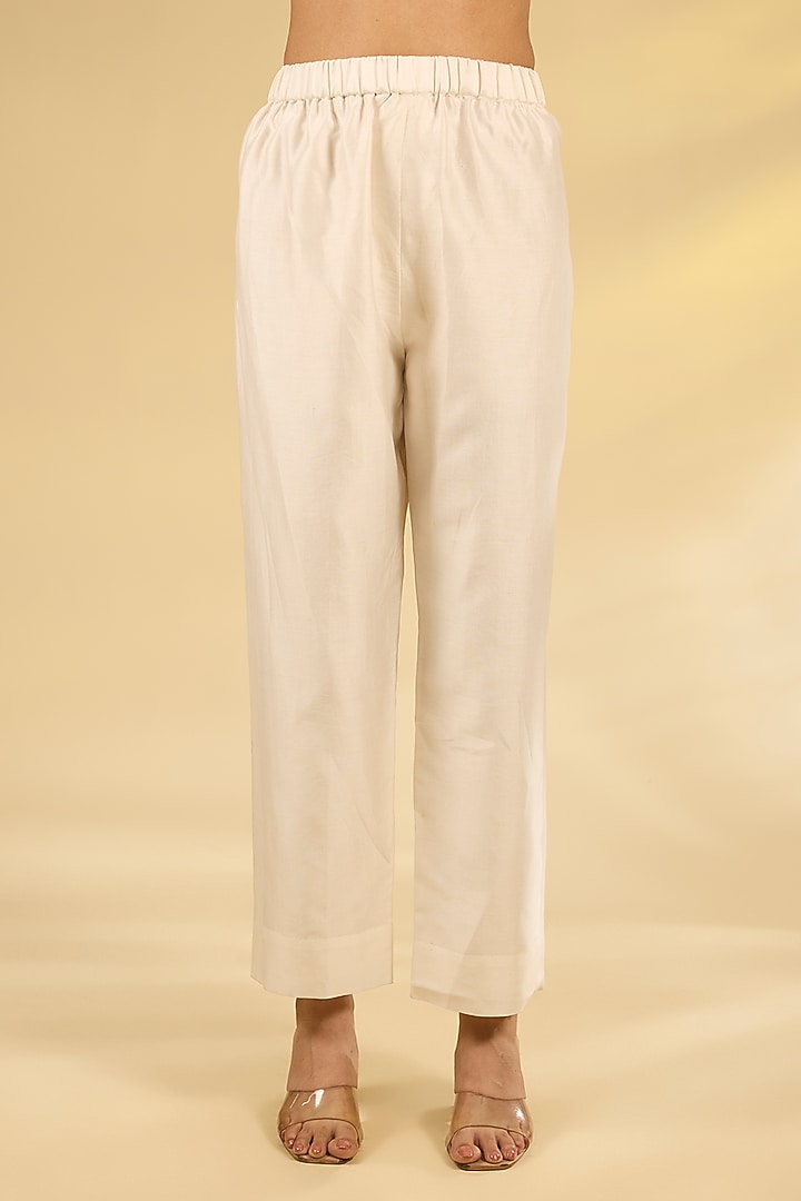 Beige Mulberry Silk Hand Embroidered Kurta Set by Divyam Mehta at Pernia's Pop Up Shop