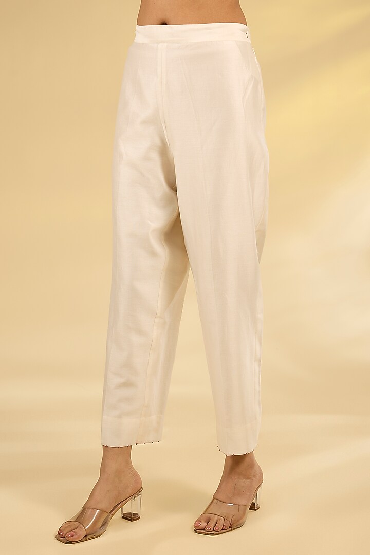 Beige Mulberry Silk Hand Embroidered Kurta Set by Divyam Mehta at Pernia's Pop Up Shop