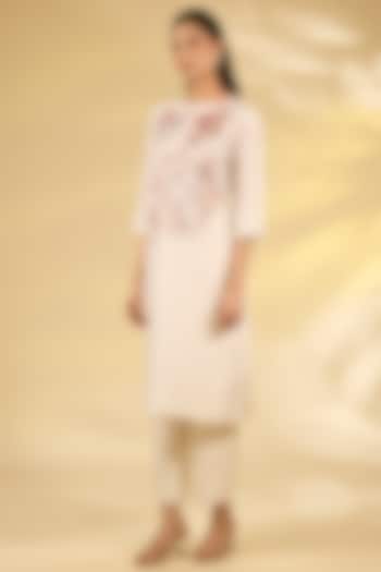 Beige Mulberry Silk Hand Embroidered Kurta Set by Divyam Mehta at Pernia's Pop Up Shop