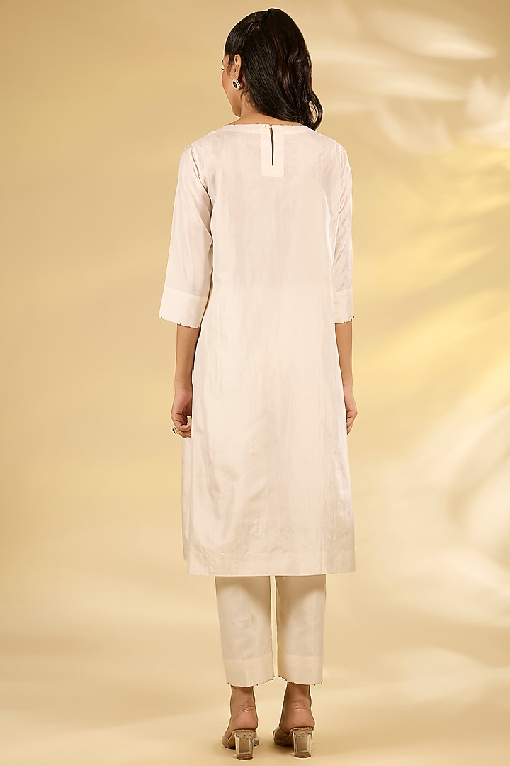 Beige Mulberry Silk Hand Embroidered Kurta Set by Divyam Mehta at Pernia's Pop Up Shop