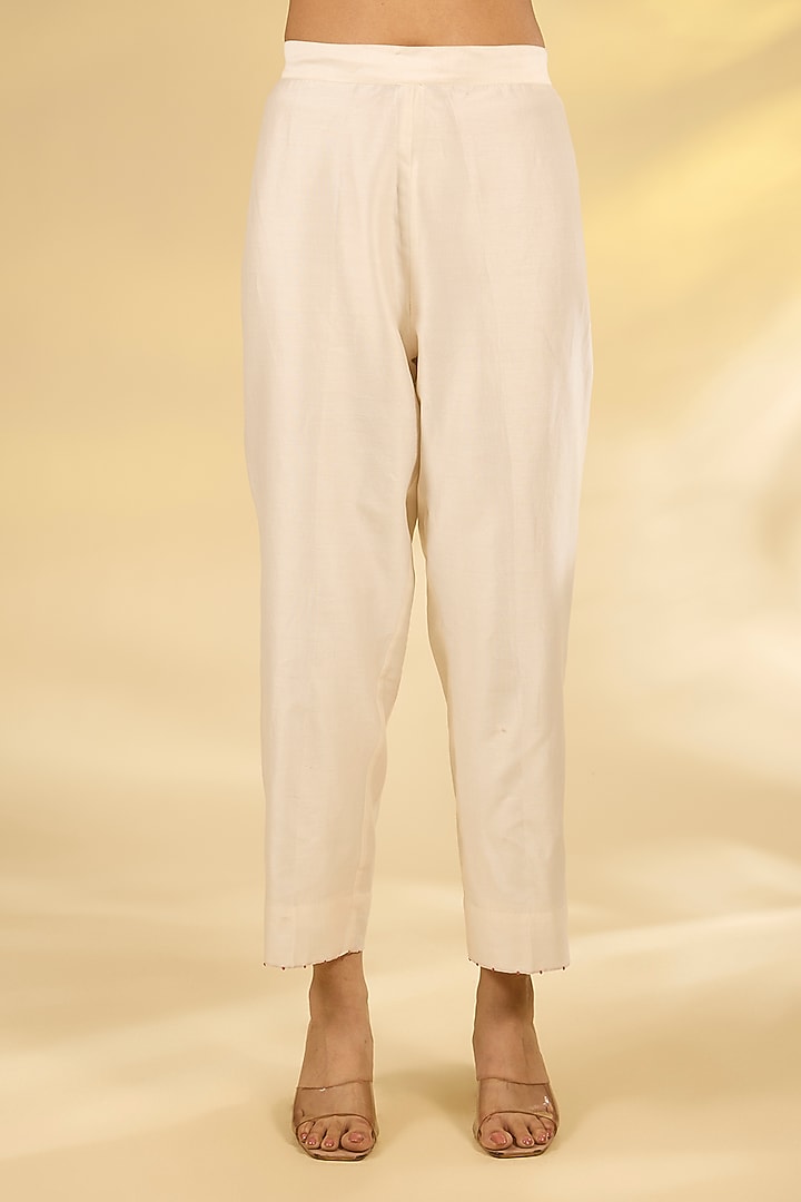 Beige Mulberry Silk Hand Embroidered Kurta Set by Divyam Mehta at Pernia's Pop Up Shop