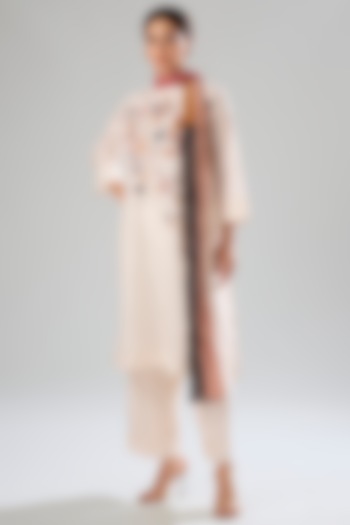 Beige Mulberry Silk Hand Embroidered Kurta Set by Divyam Mehta at Pernia's Pop Up Shop