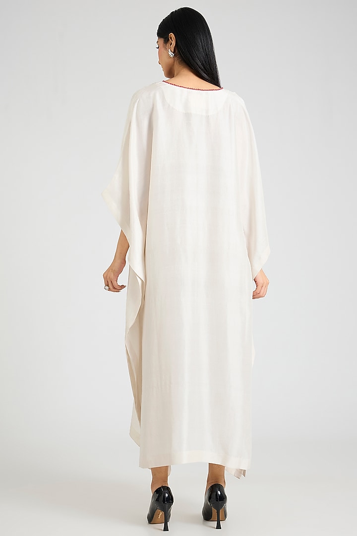Ivory Dupion Silk Floral Hand Embroidered Kaftan by Divyam Mehta at Pernia's Pop Up Shop