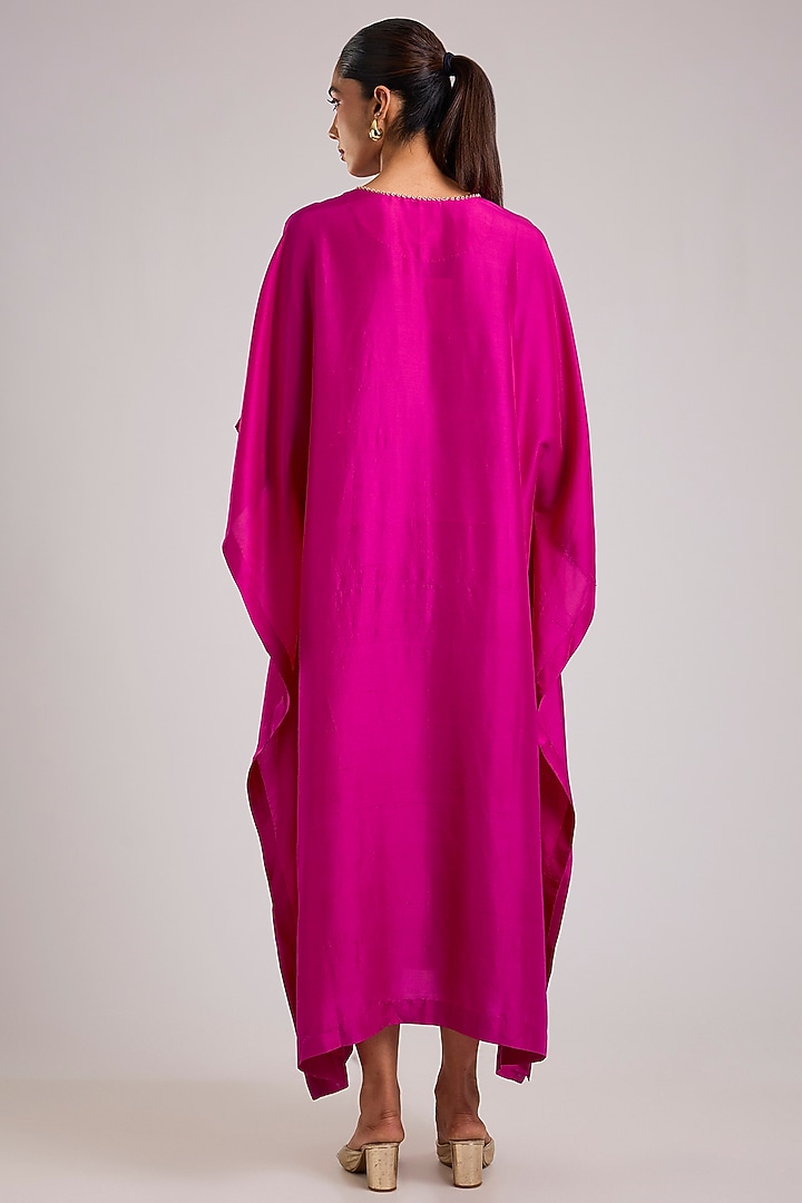 Pink Dupion Silk Floral Hand Embroidered Kaftan by Divyam Mehta at Pernia's Pop Up Shop