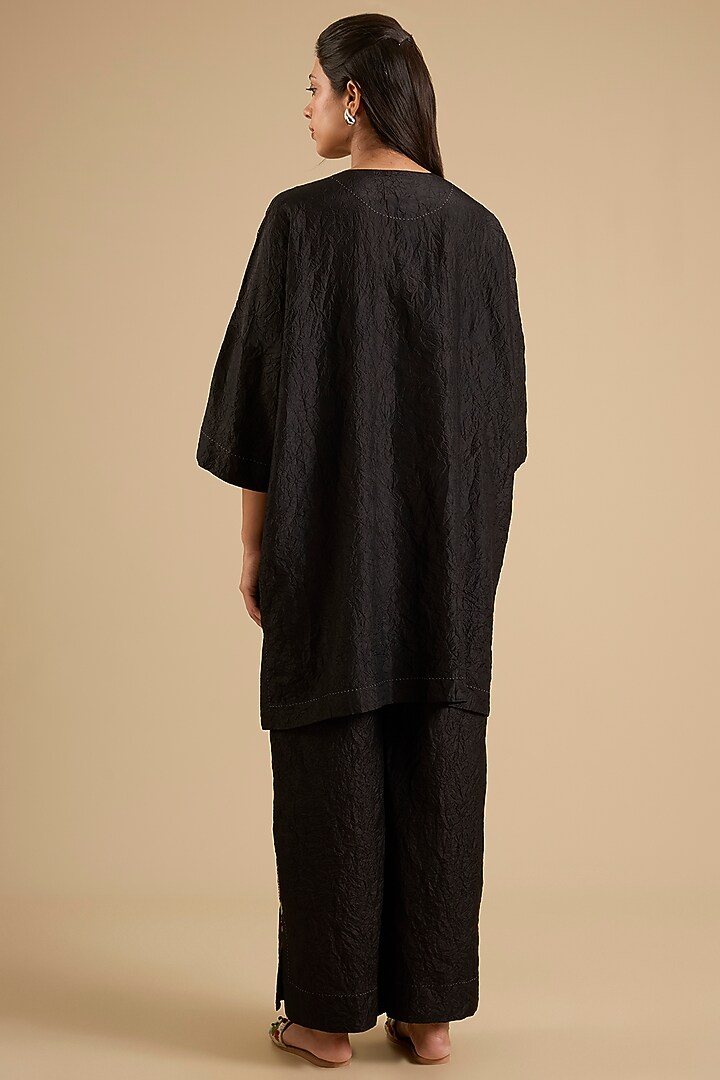 Black Mulberry Silk Hand Embroidered Tunic Set by Divyam Mehta at Pernia's Pop Up Shop