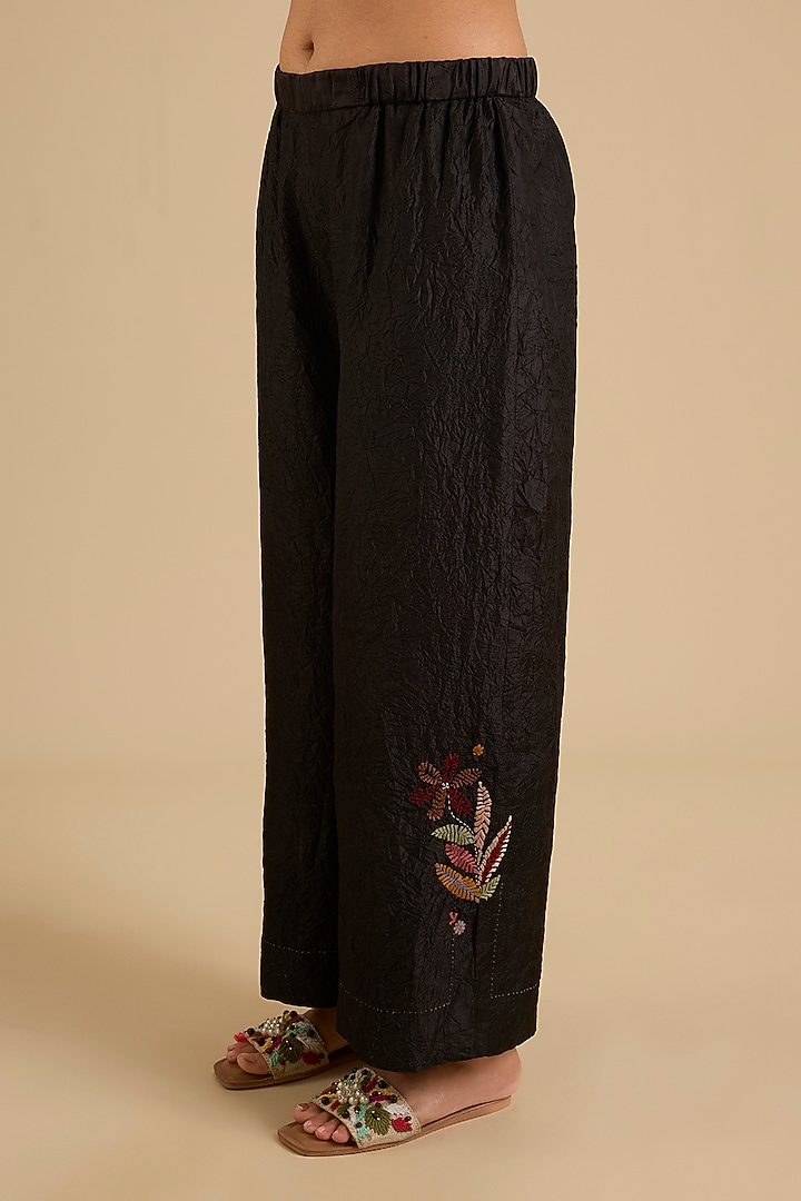 Black Mulberry Silk Hand Embroidered Tunic Set by Divyam Mehta at Pernia's Pop Up Shop
