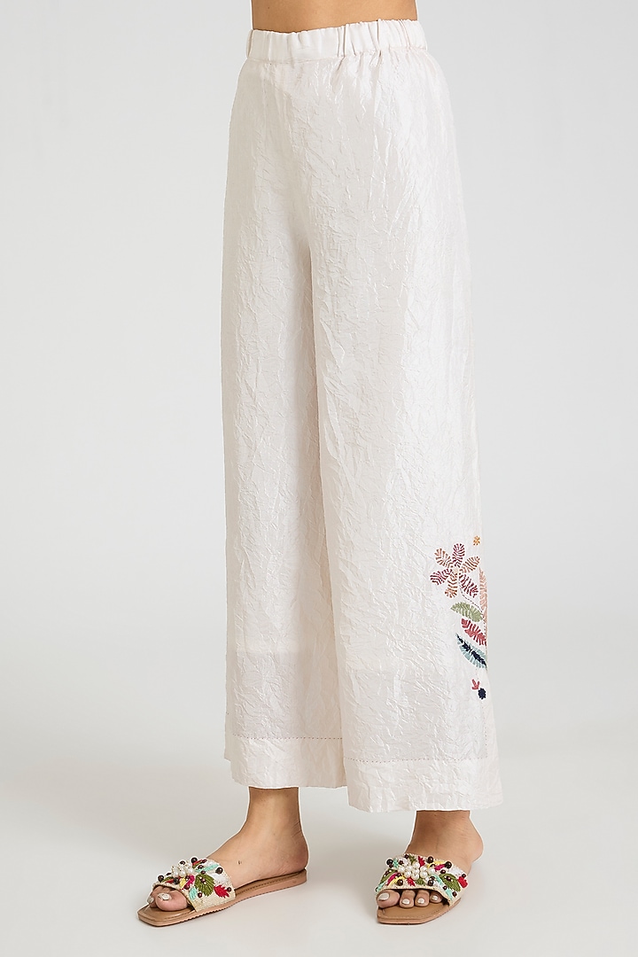 Ivory Mulberry Silk Floral Hand Embroidered Tunic Set by Divyam Mehta at Pernia's Pop Up Shop