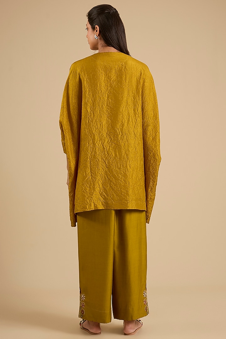 Yellow Mulberry Silk Hand Embroidered Tunic Set by Divyam Mehta at Pernia's Pop Up Shop