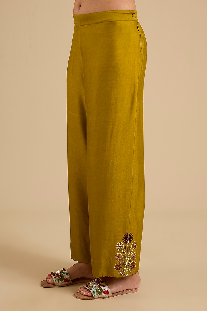 Yellow Mulberry Silk Hand Embroidered Tunic Set by Divyam Mehta at Pernia's Pop Up Shop