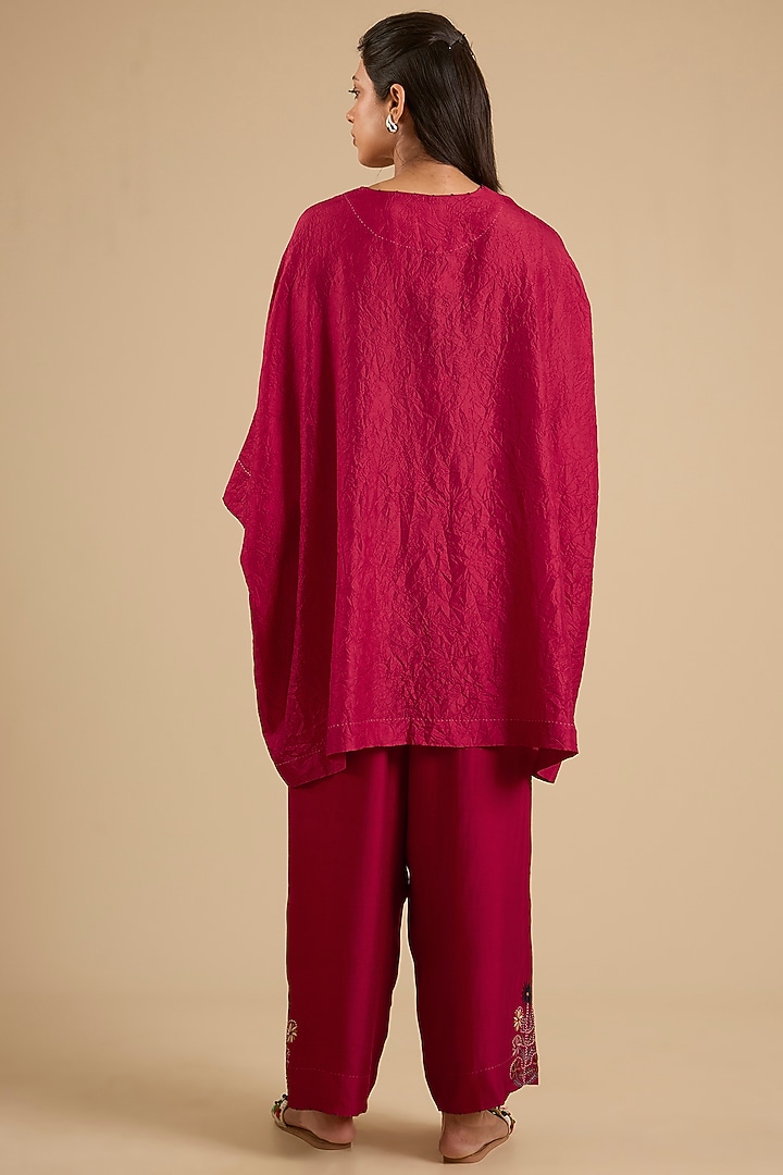 Red Mulberry Silk Hand Embroidered Tunic Set by Divyam Mehta at Pernia's Pop Up Shop