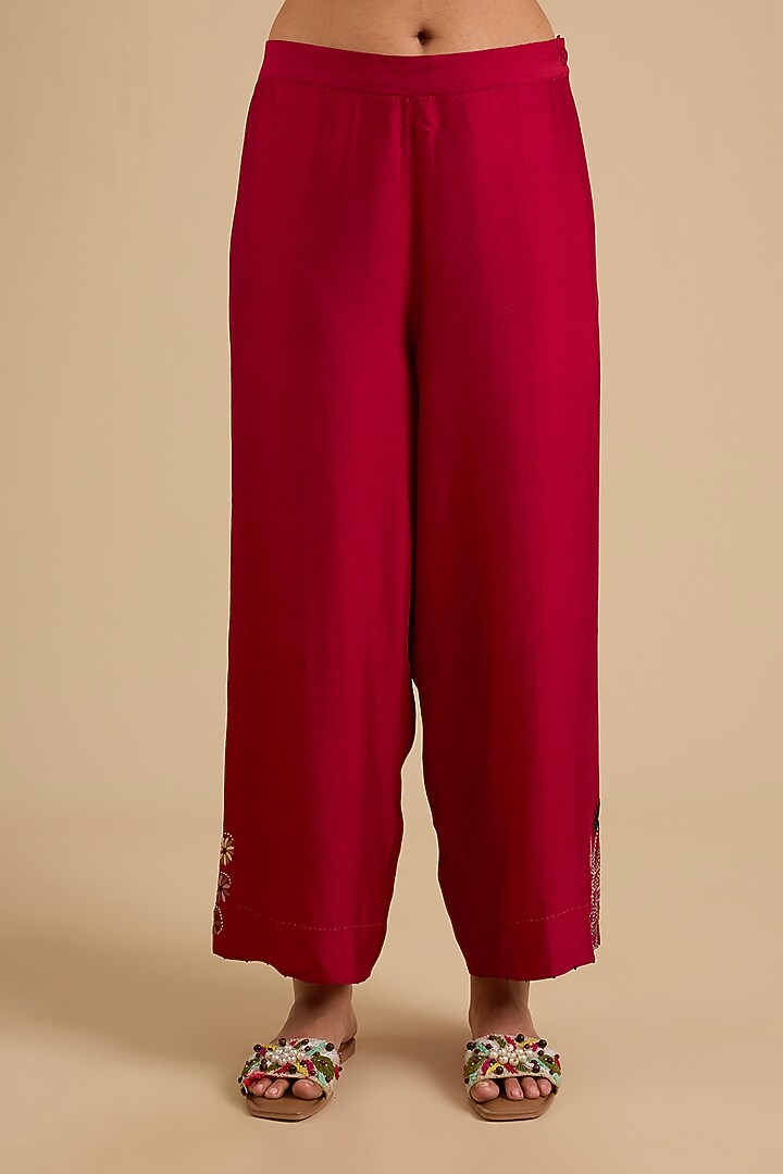 Red Mulberry Silk Hand Embroidered Tunic Set by Divyam Mehta at Pernia's Pop Up Shop