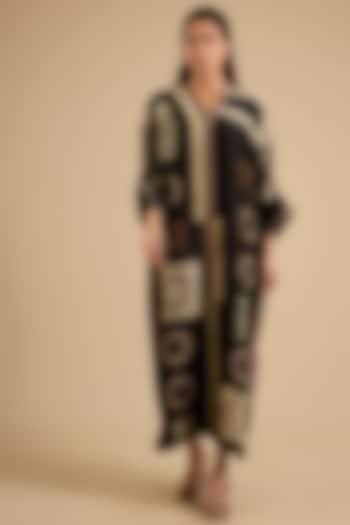 Black Mulberry Silk Embroidered Kaftan by Divyam Mehta at Pernia's Pop Up Shop