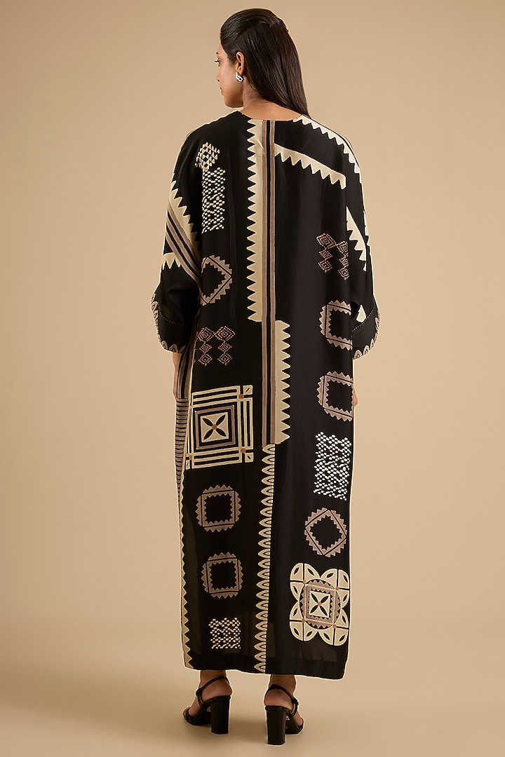 Black Mulberry Silk Embroidered Kaftan by Divyam Mehta at Pernia's Pop Up Shop