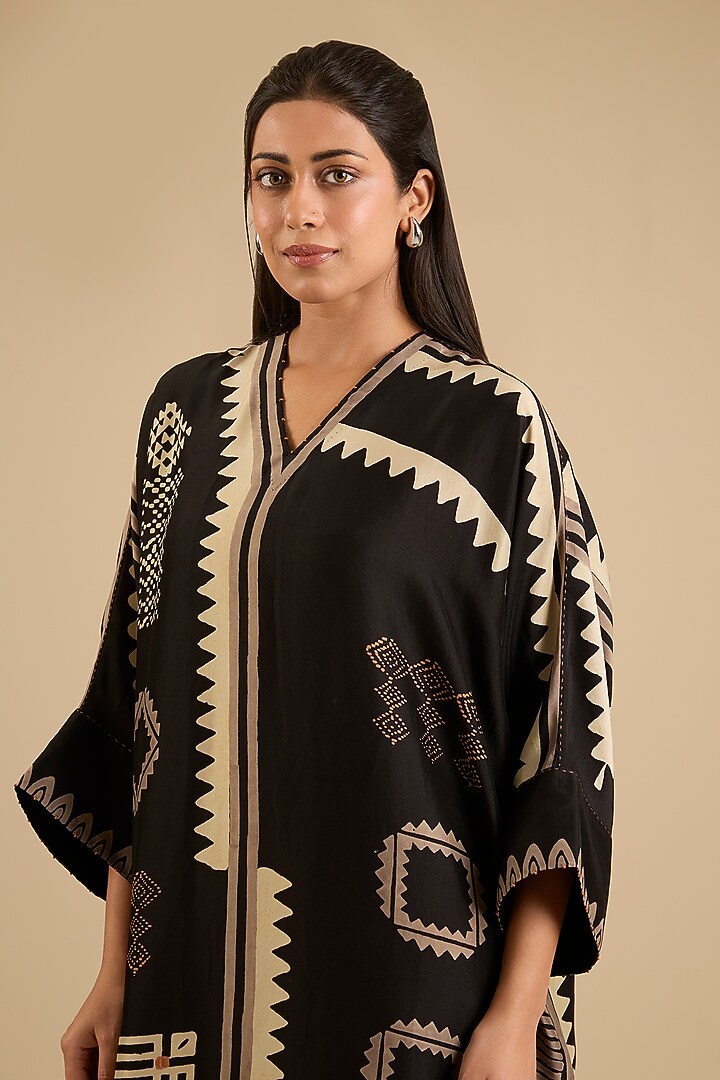 Black Mulberry Silk Embroidered Kaftan by Divyam Mehta at Pernia's Pop Up Shop
