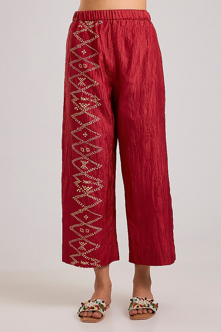 Red Mulberry Silk Block Printed Kurta Set by Divyam Mehta at Pernia's Pop Up Shop