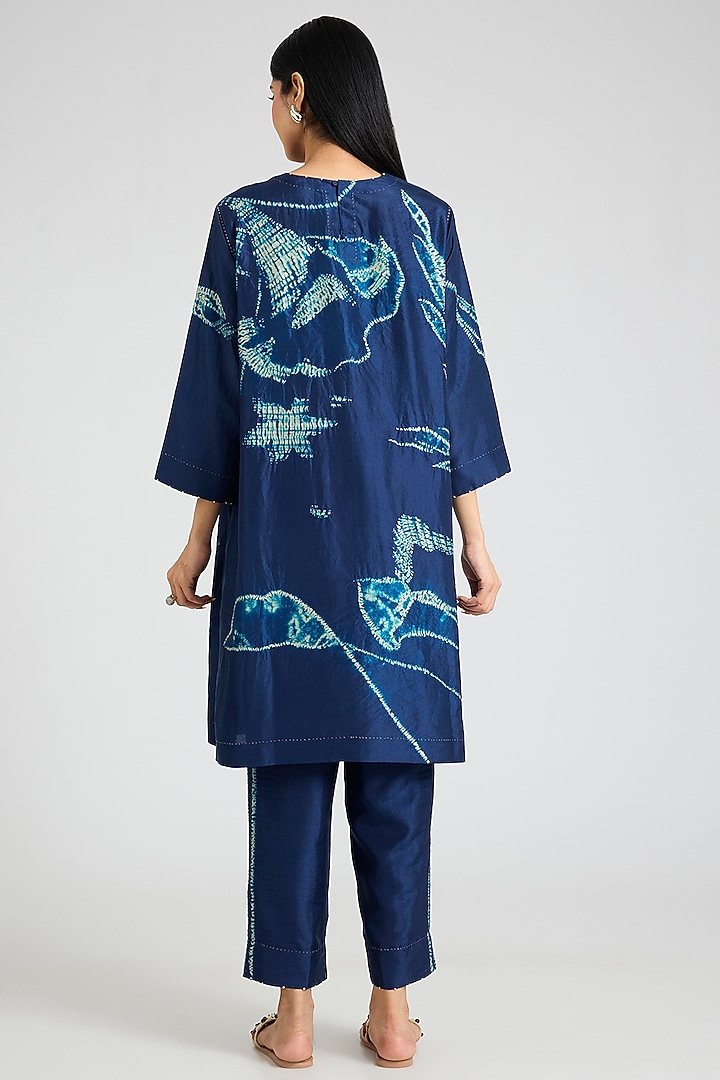 Blue Mulberry Silk Floral Shibori Printed Tunic Set by Divyam Mehta at Pernia's Pop Up Shop