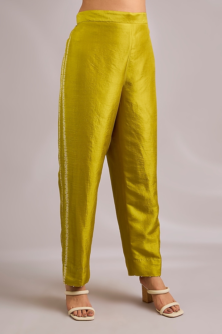 Yellow Mulberry Silk Shibori Printed Tunic Set by Divyam Mehta at Pernia's Pop Up Shop