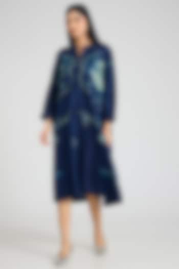 Blue Mulberry Silk Shibori Printed Tunic by Divyam Mehta at Pernia's Pop Up Shop