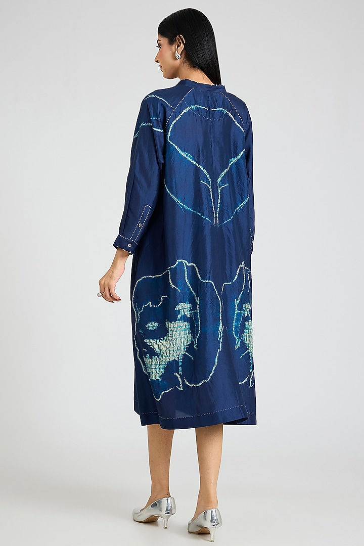 Blue Mulberry Silk Shibori Printed Tunic by Divyam Mehta at Pernia's Pop Up Shop