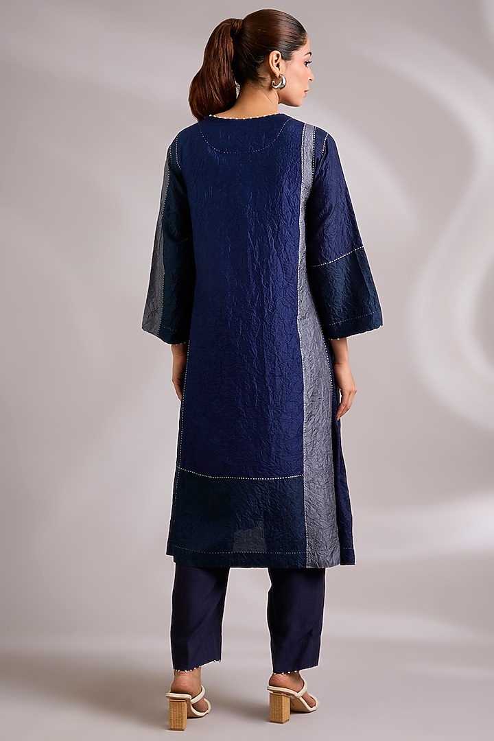 Blue Mulberry Silk Floral Hand Embroidered Kurta Set by Divyam Mehta at Pernia's Pop Up Shop