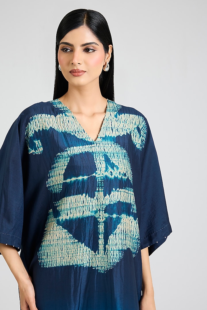 Blue Ombre Mulberry Silk Shibori Printed Kurta Set by Divyam Mehta at Pernia's Pop Up Shop