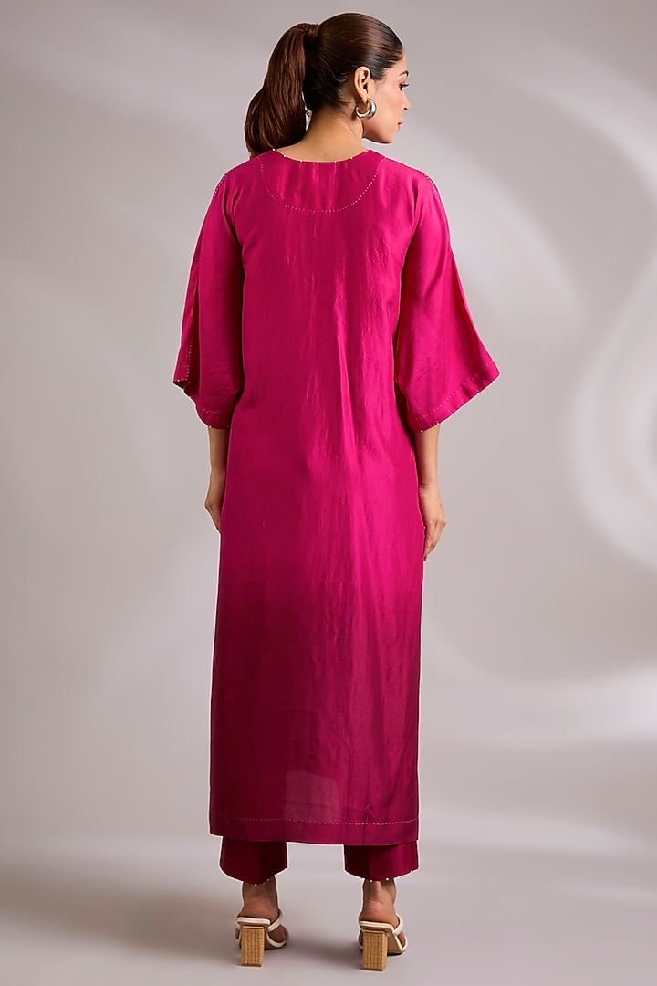 Pink Mulberry Silk Floral Shibori Print Tunic Set by Divyam Mehta at Pernia's Pop Up Shop