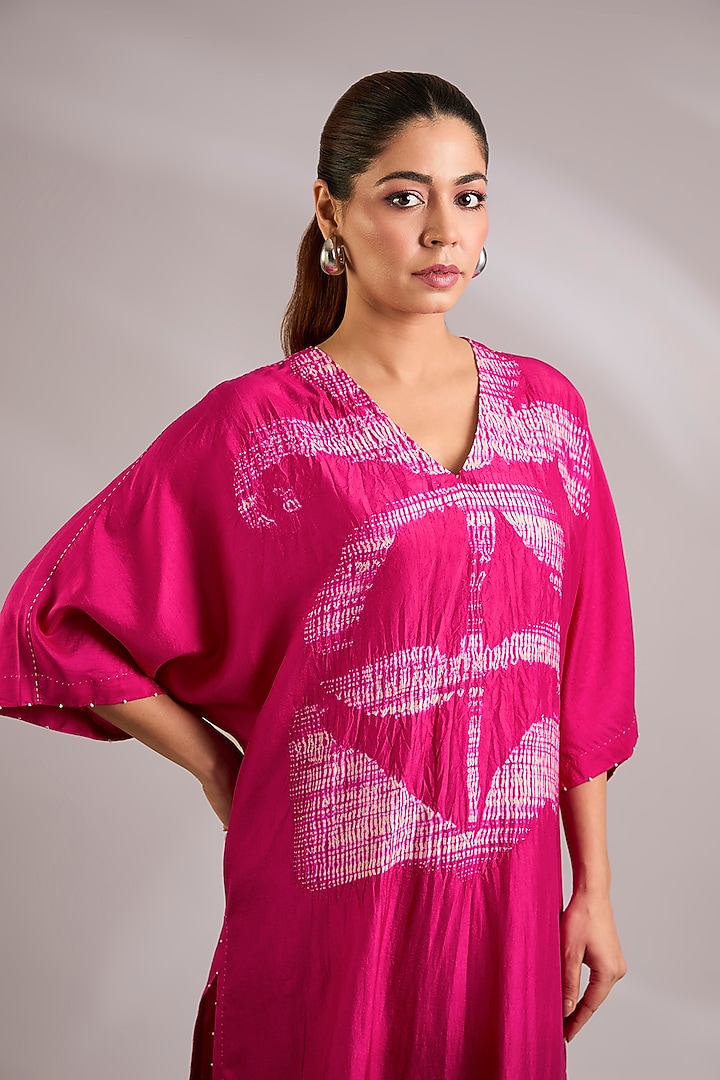 Pink Mulberry Silk Floral Shibori Print Tunic Set by Divyam Mehta at Pernia's Pop Up Shop