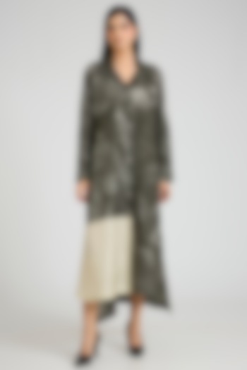 Green Mulberry Silk Block Printed Tunic by Divyam Mehta at Pernia's Pop Up Shop