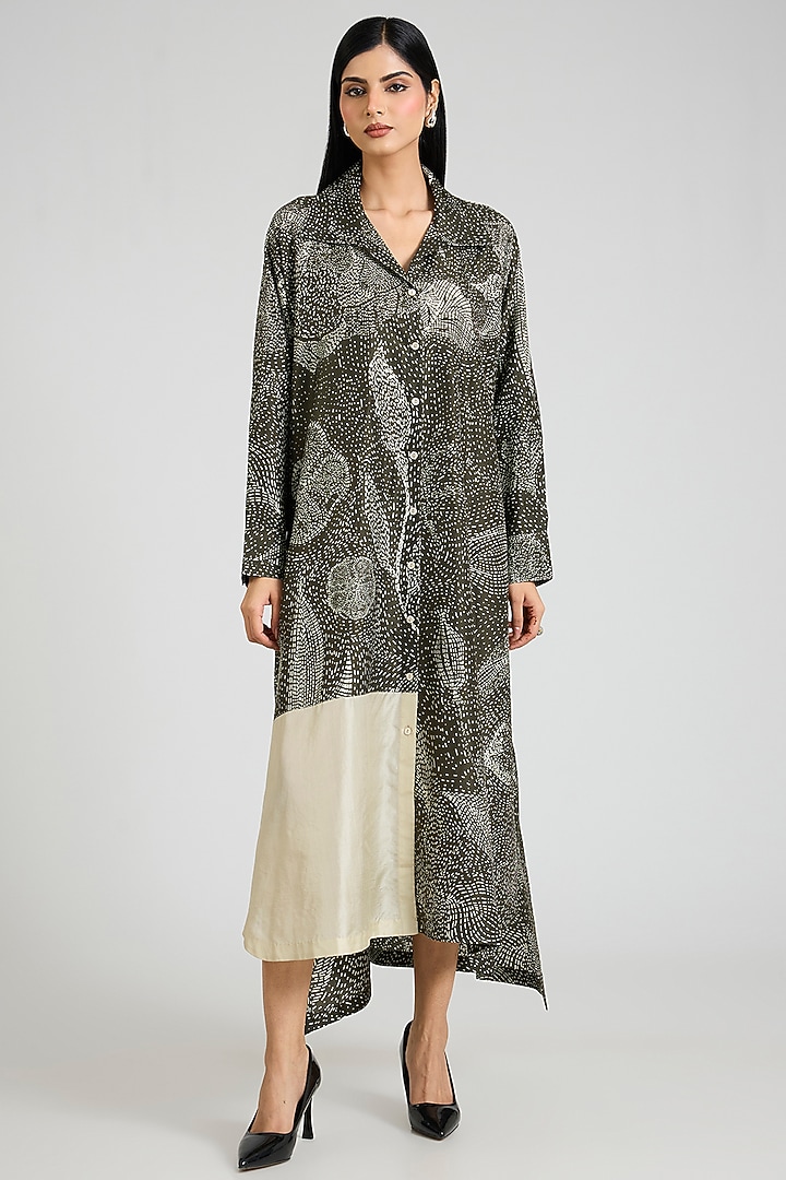 Green Mulberry Silk Block Printed Tunic by Divyam Mehta at Pernia's Pop Up Shop