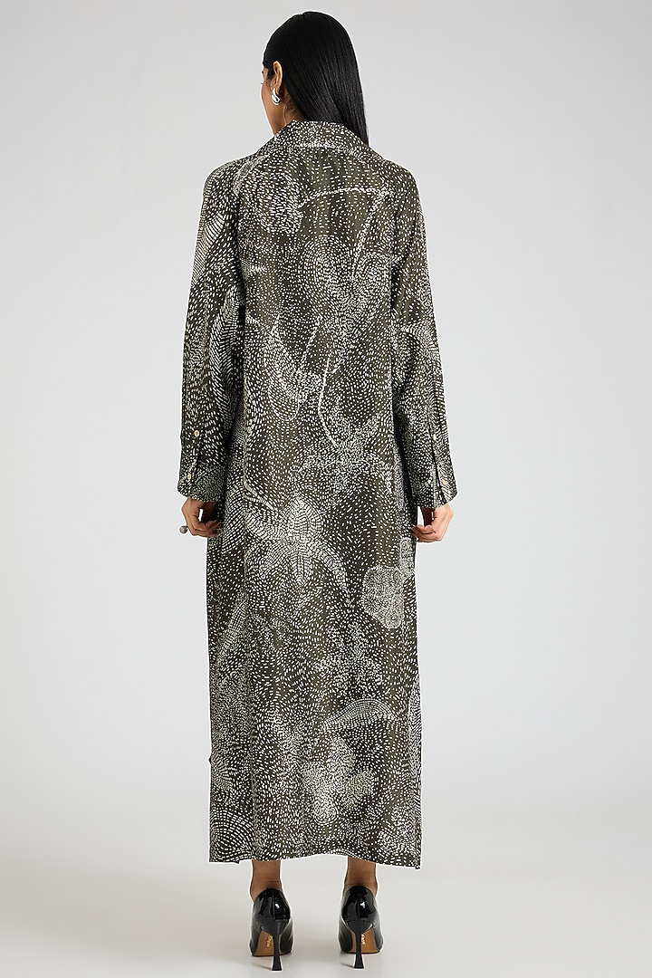 Green Mulberry Silk Block Printed Tunic by Divyam Mehta at Pernia's Pop Up Shop
