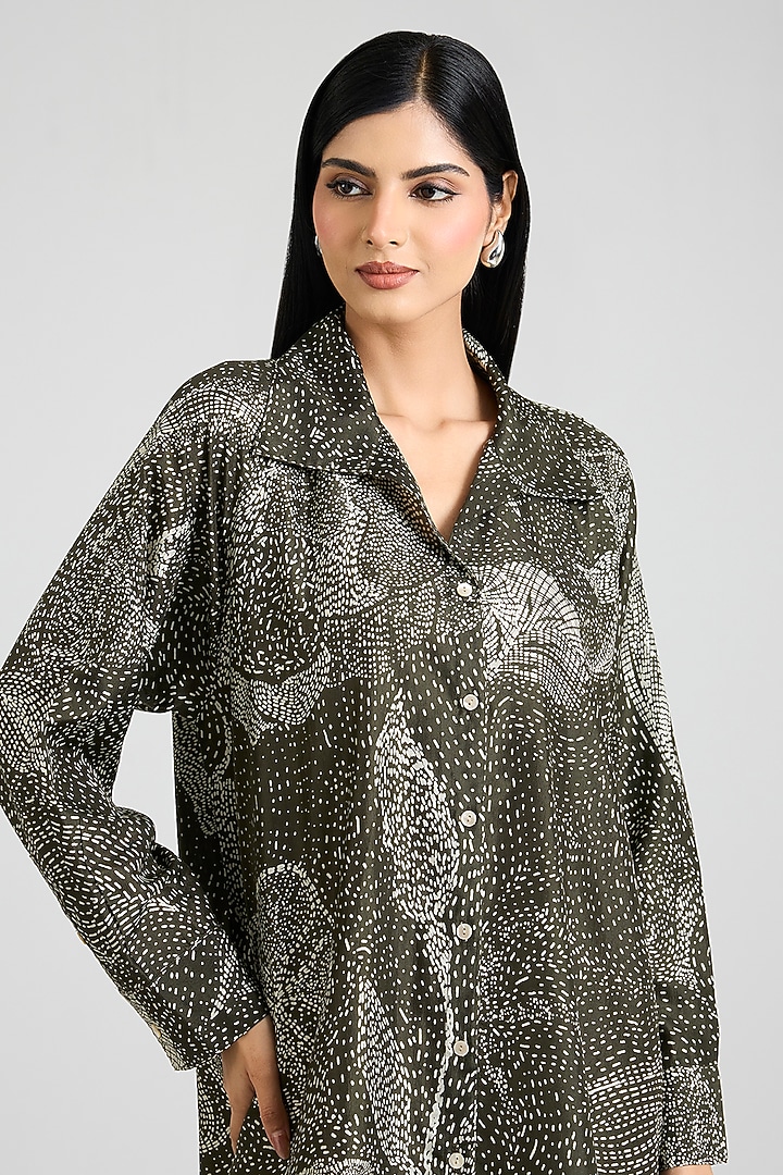 Green Mulberry Silk Block Printed Tunic by Divyam Mehta at Pernia's Pop Up Shop