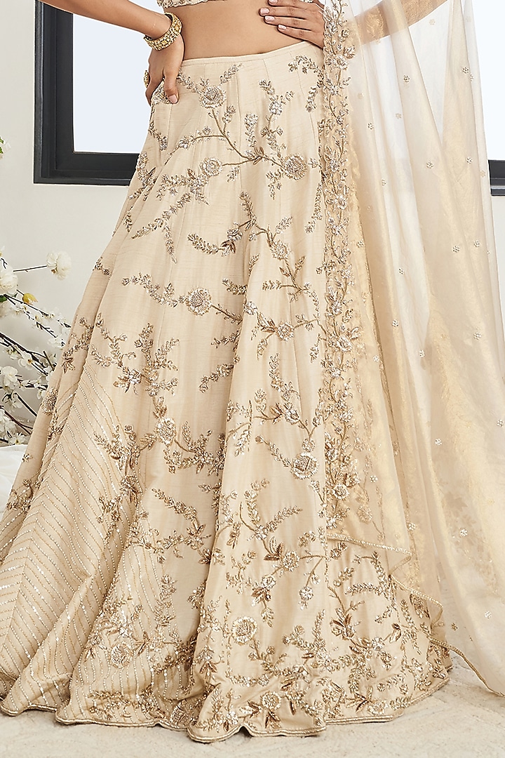 Beige Silk Zardosi Embroidered Bridal Lehenga Set by DISHA MUCHHALA at Pernia's Pop Up Shop
