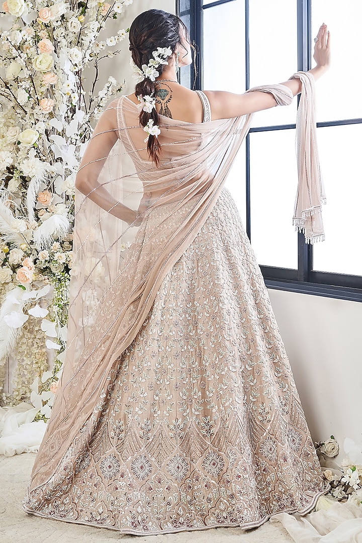 English Gold Silk Zardosi Embroidered Wedding Lehenga Set by DISHA MUCHHALA at Pernia's Pop Up Shop