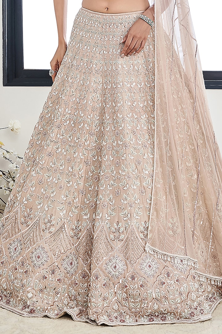 English Gold Silk Zardosi Embroidered Wedding Lehenga Set by DISHA MUCHHALA at Pernia's Pop Up Shop