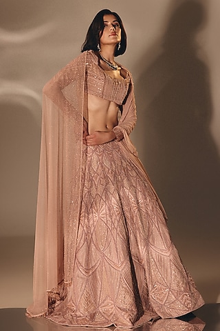 Onion Pink Silk Cutdana Embroidered Lehenga Set by DISHA MUCHHALA