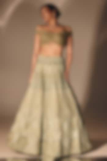Sage Green Silk Cutdana Embroidered Bridal Lehenga Set by DISHA MUCHHALA at Pernia's Pop Up Shop