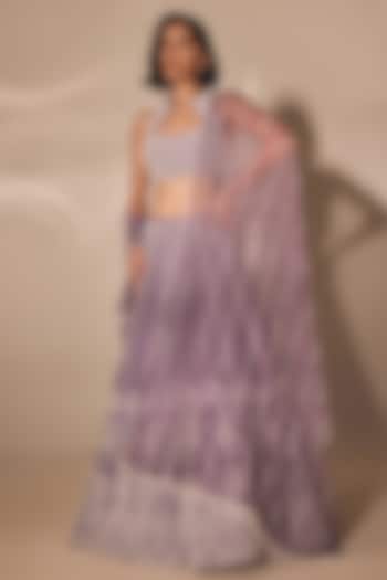 Purple Silk Sequins Embroidered Wedding Lehenga Set by DISHA MUCHHALA at Pernia's Pop Up Shop