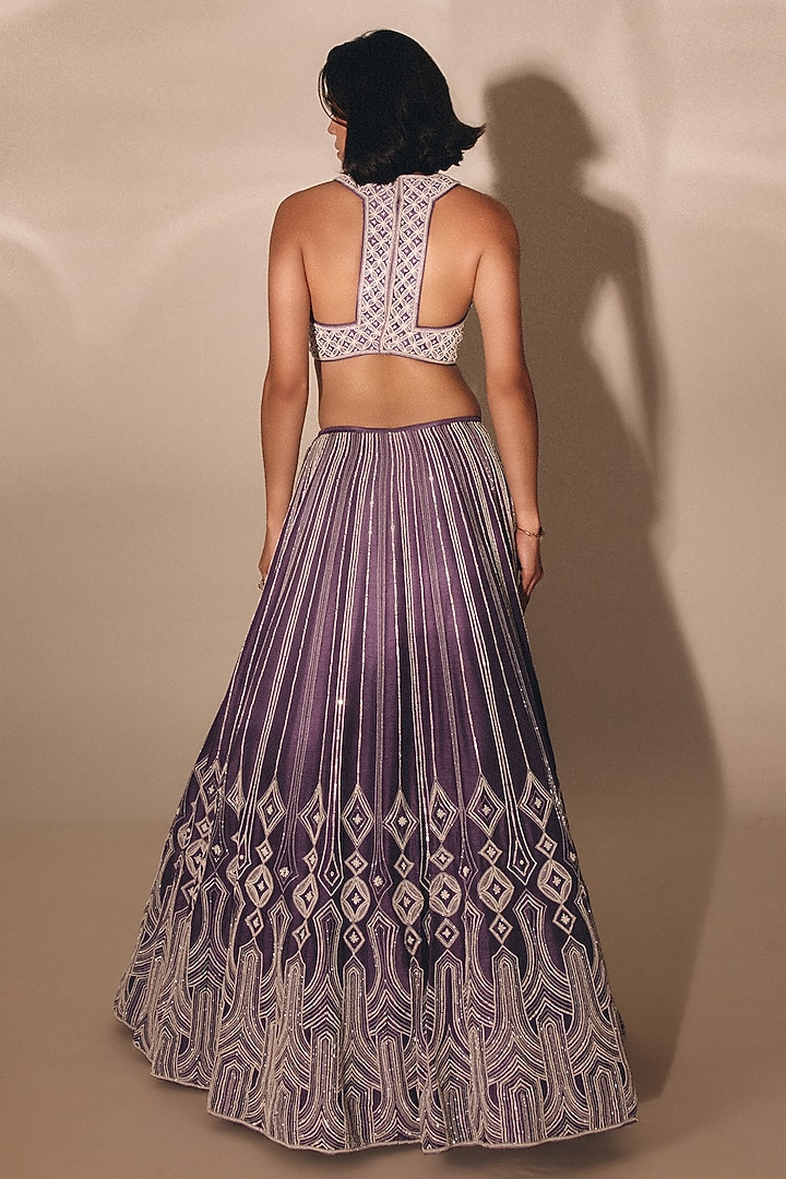 Purple Silk Sequins Embroidered Wedding Lehenga Set by DISHA MUCHHALA at Pernia's Pop Up Shop