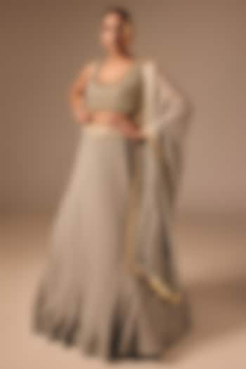 Light Green Satin Organza Sequins Embroidered Wedding Lehenga Set by DISHA MUCHHALA at Pernia's Pop Up Shop