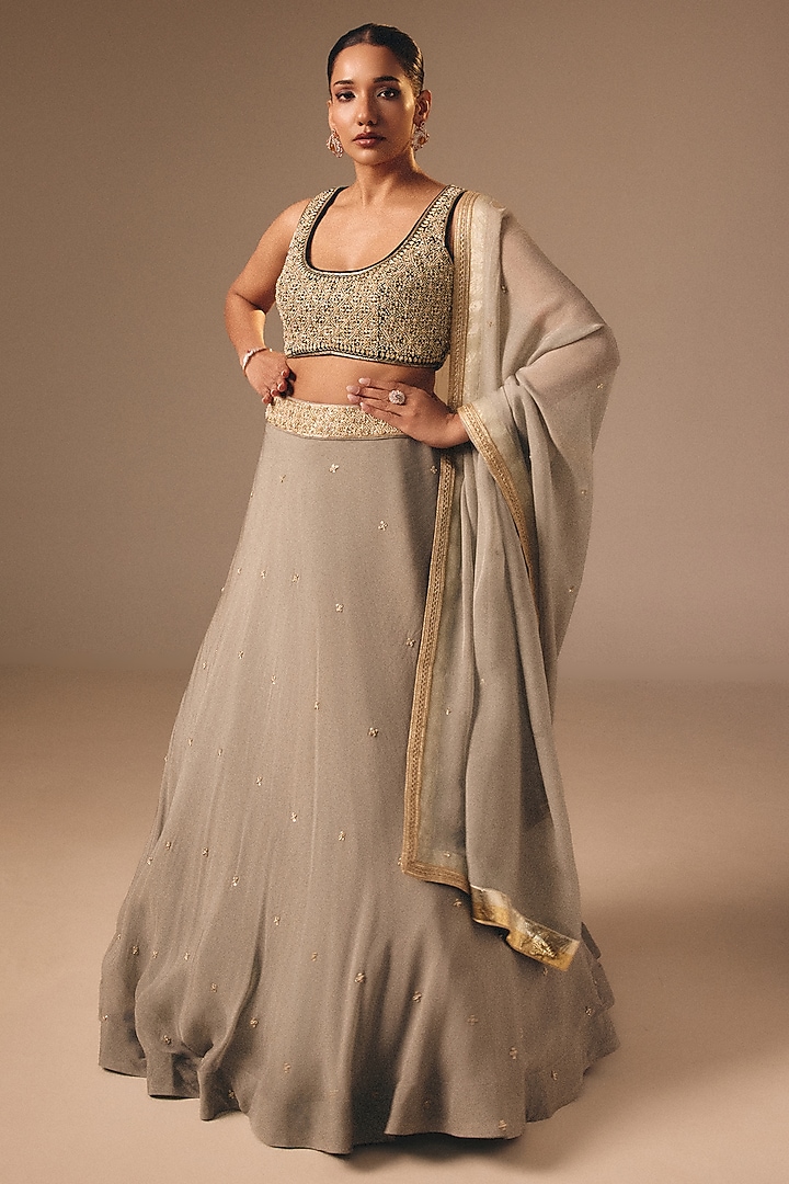 Light Green Satin Organza Sequins Embroidered Wedding Lehenga Set by DISHA MUCHHALA at Pernia's Pop Up Shop