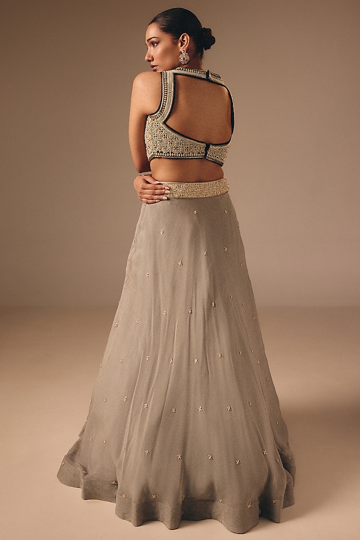 Light Green Satin Organza Sequins Embroidered Wedding Lehenga Set by DISHA MUCHHALA at Pernia's Pop Up Shop