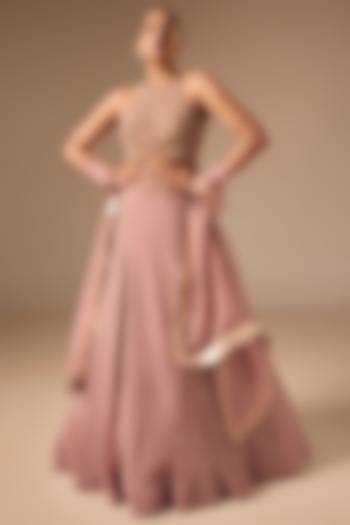 Wine Satin Organza Sequins Embroidered Wedding Lehenga Set by DISHA MUCHHALA at Pernia's Pop Up Shop