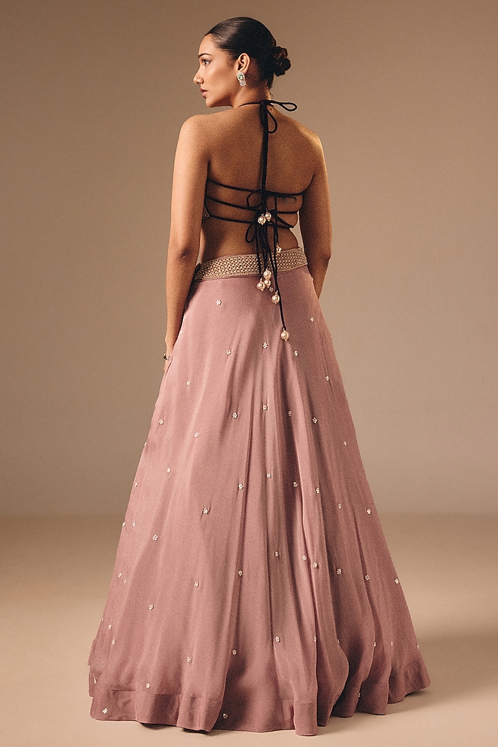 Wine Satin Organza Sequins Embroidered Wedding Lehenga Set by DISHA MUCHHALA at Pernia's Pop Up Shop