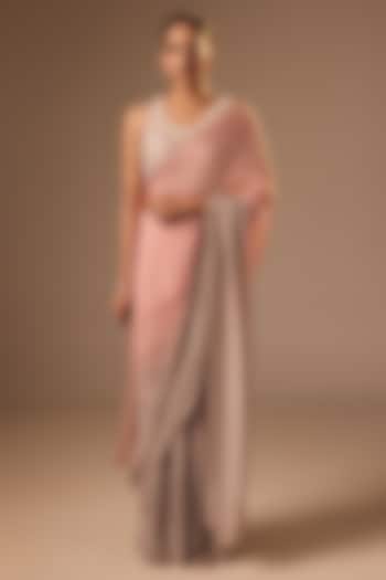 Pink & Grey Shaded Satin Organza Wedding Saree Set by DISHA MUCHHALA at Pernia's Pop Up Shop