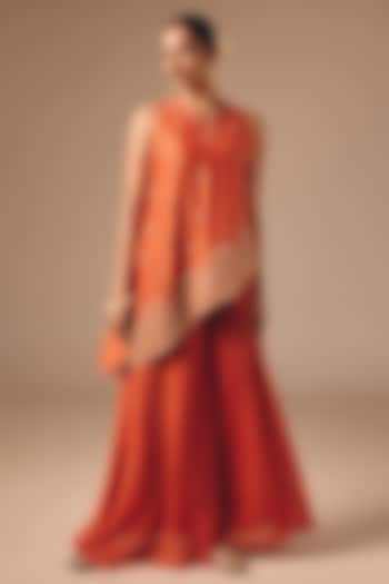 Burnt Orange Silk Boota Embroidered Asymmetric Kurta Set by DISHA MUCHHALA at Pernia's Pop Up Shop