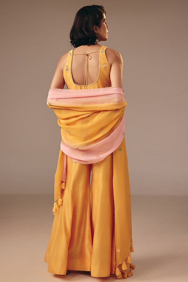 Yellow Chanderi Mirror Embroidered Kurta Set by DISHA MUCHHALA at Pernia's Pop Up Shop